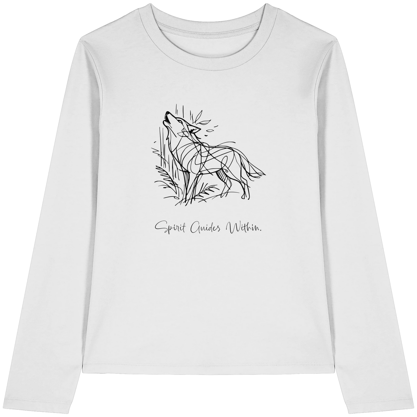 Bio Damen Langarmshirt in Cool Heather Grey mit Krafttier Wolf Lineart Motiv