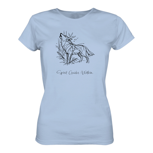 Bio Damen T-Shirt in Blue Soul mit Krafttier Wolf Lineart Motiv