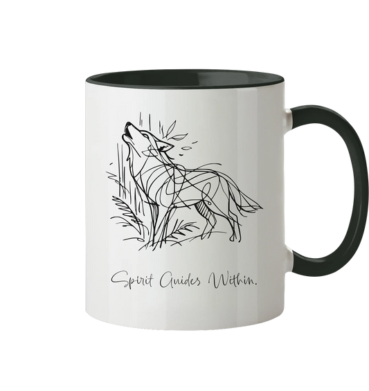  Tasse in Weiß & Schwarz mit Krafttier Wolf Lineart Motiv