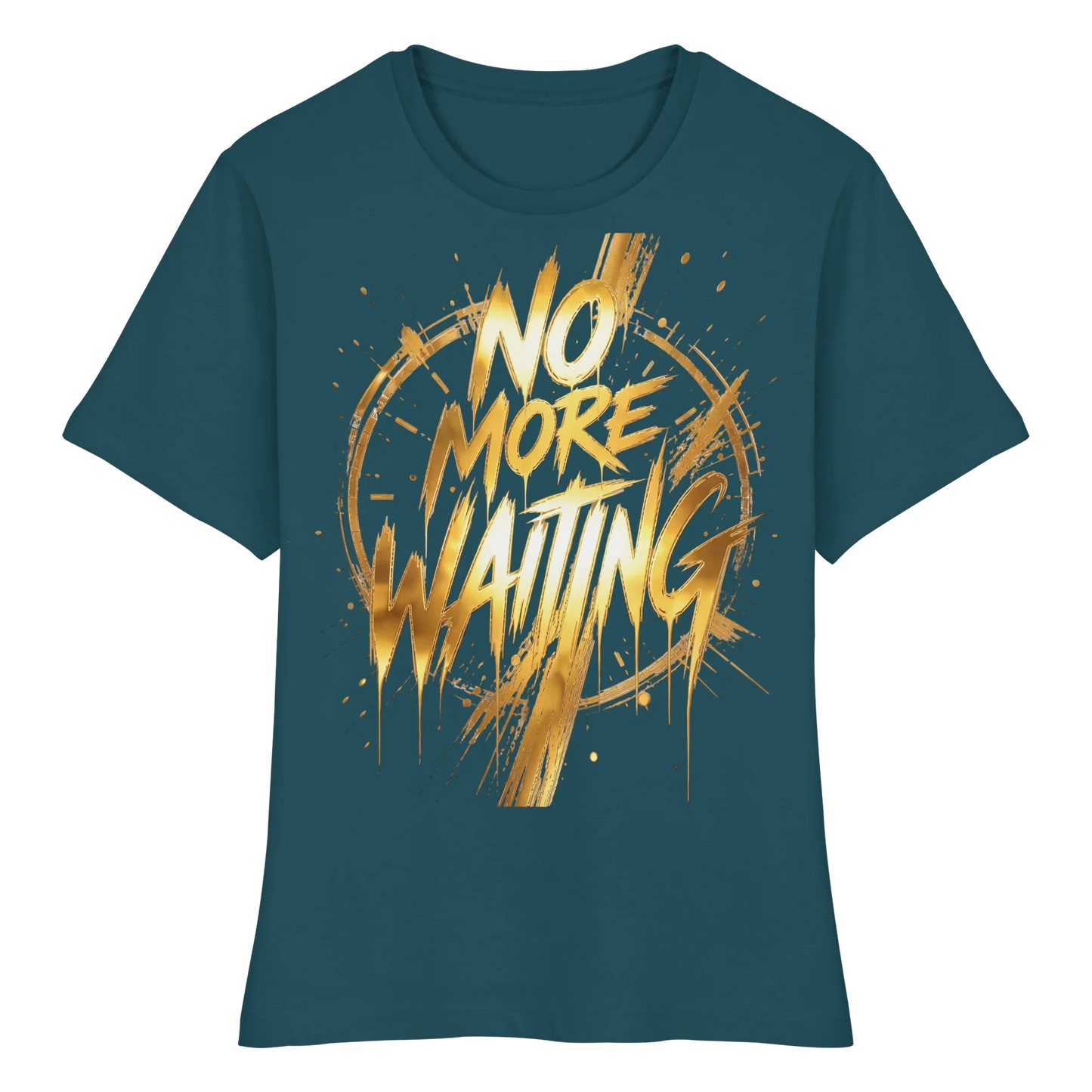 tailliertes Bio Damen Shirt in Black mit No More Waiting Design
