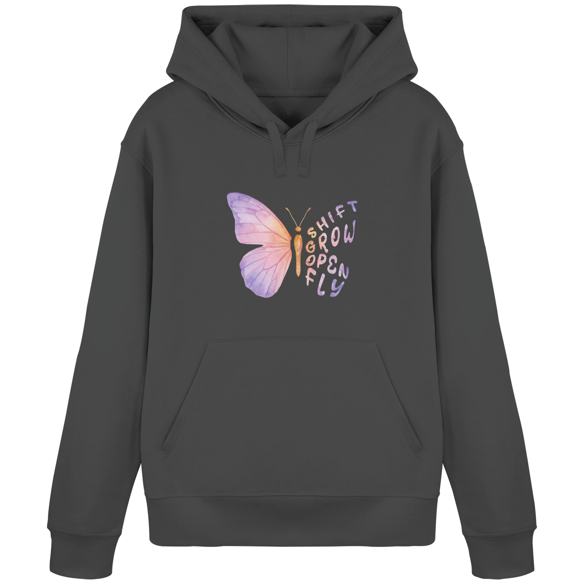 Bio Damen Produkt in Anthracite mit Krafttier Schmetterling Motiv