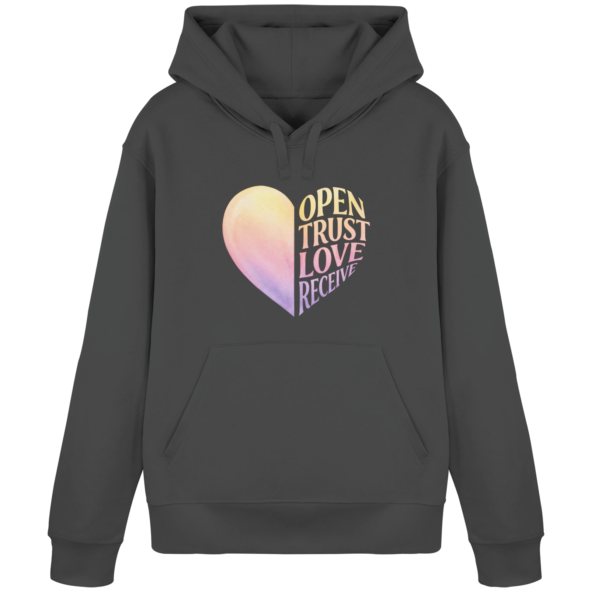 Bio Damen Produkt in Anthracite mit Open Yourself to Love Design