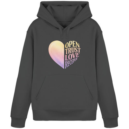Bio Damen Produkt in Anthracite mit Open Yourself to Love Design