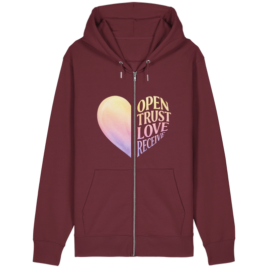 Bio Damen Produkt in Burgundy mit Open Yourself to Love Design