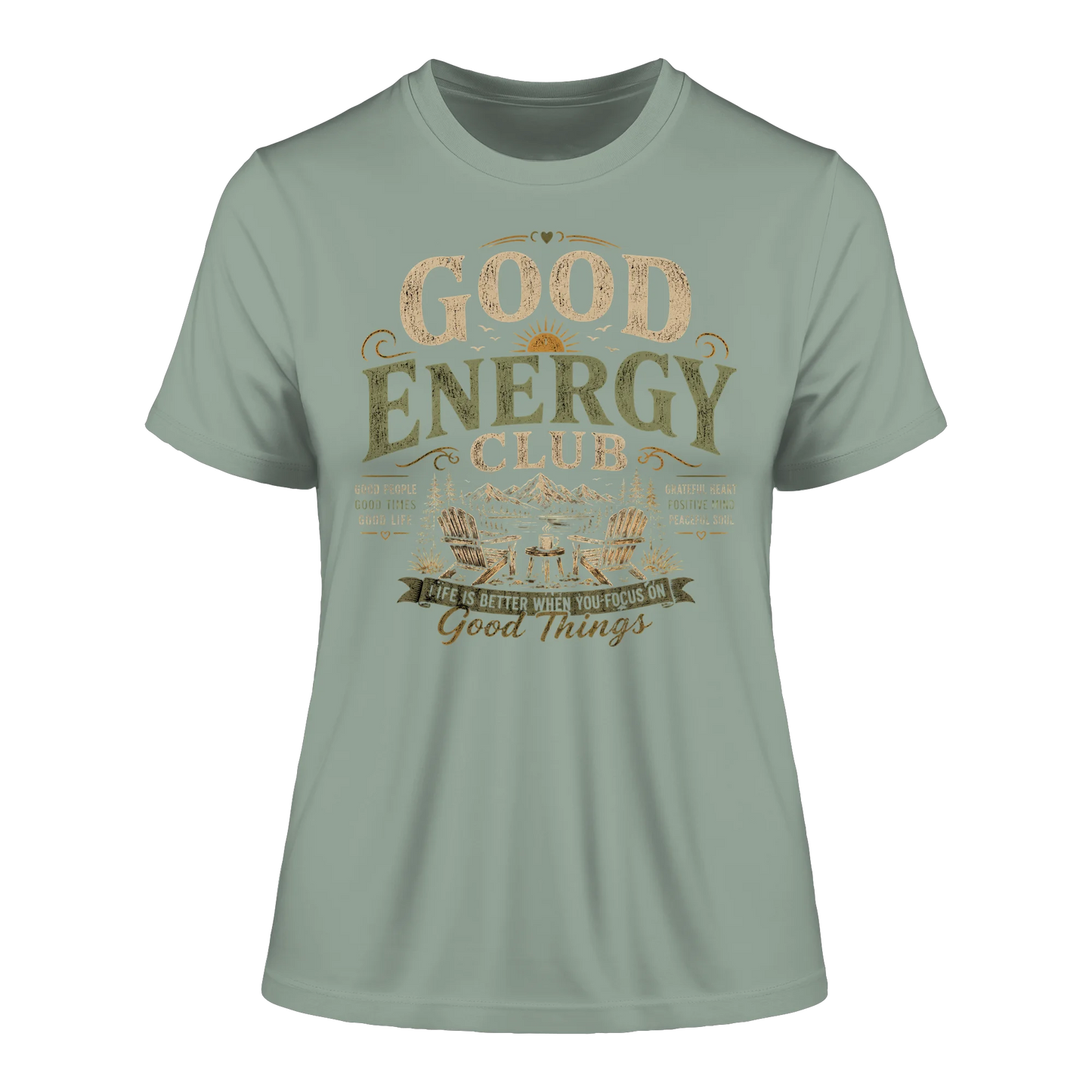 tailliertes Bio Damen Shirt in White mit Good Energy Club Design