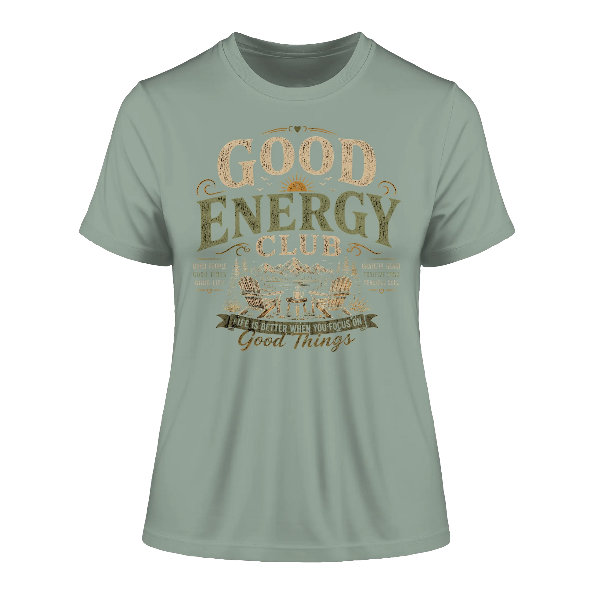 tailliertes Bio Damen Shirt in White mit Good Energy Club Design