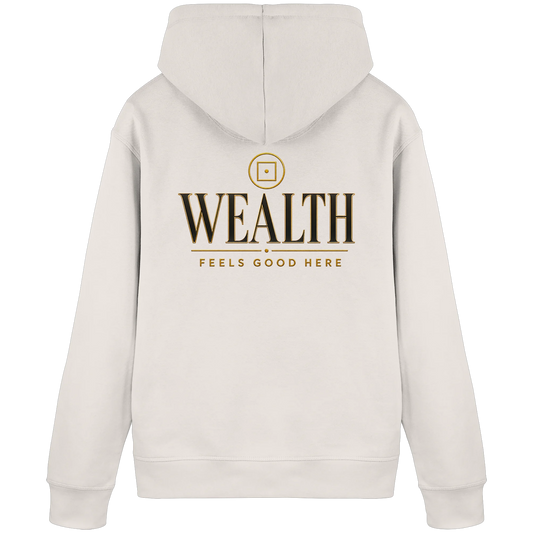 Heller Hoodie mit „Wealth“-Money-Mindset-Design für Fülle, Selbstwert und Wohlstand.
